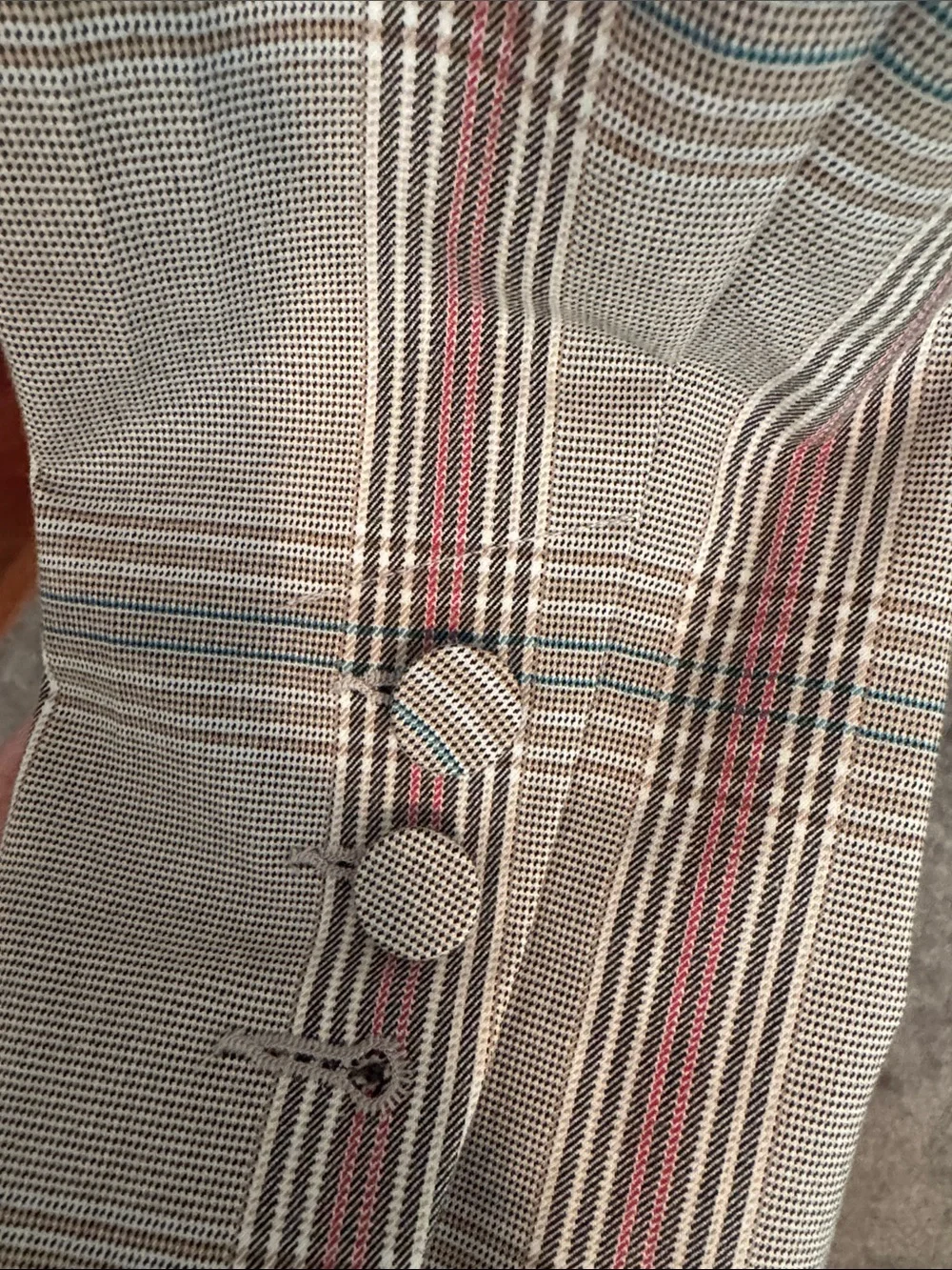 CAbi Taupe Plaid Blazer with Pink Stripe